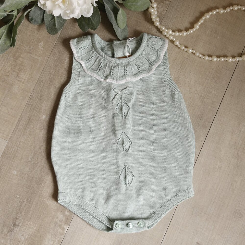 Seafoam Green 100% Cotton ECO FRIENDLY Sweater Romper Boutique NWT ADORABLE
